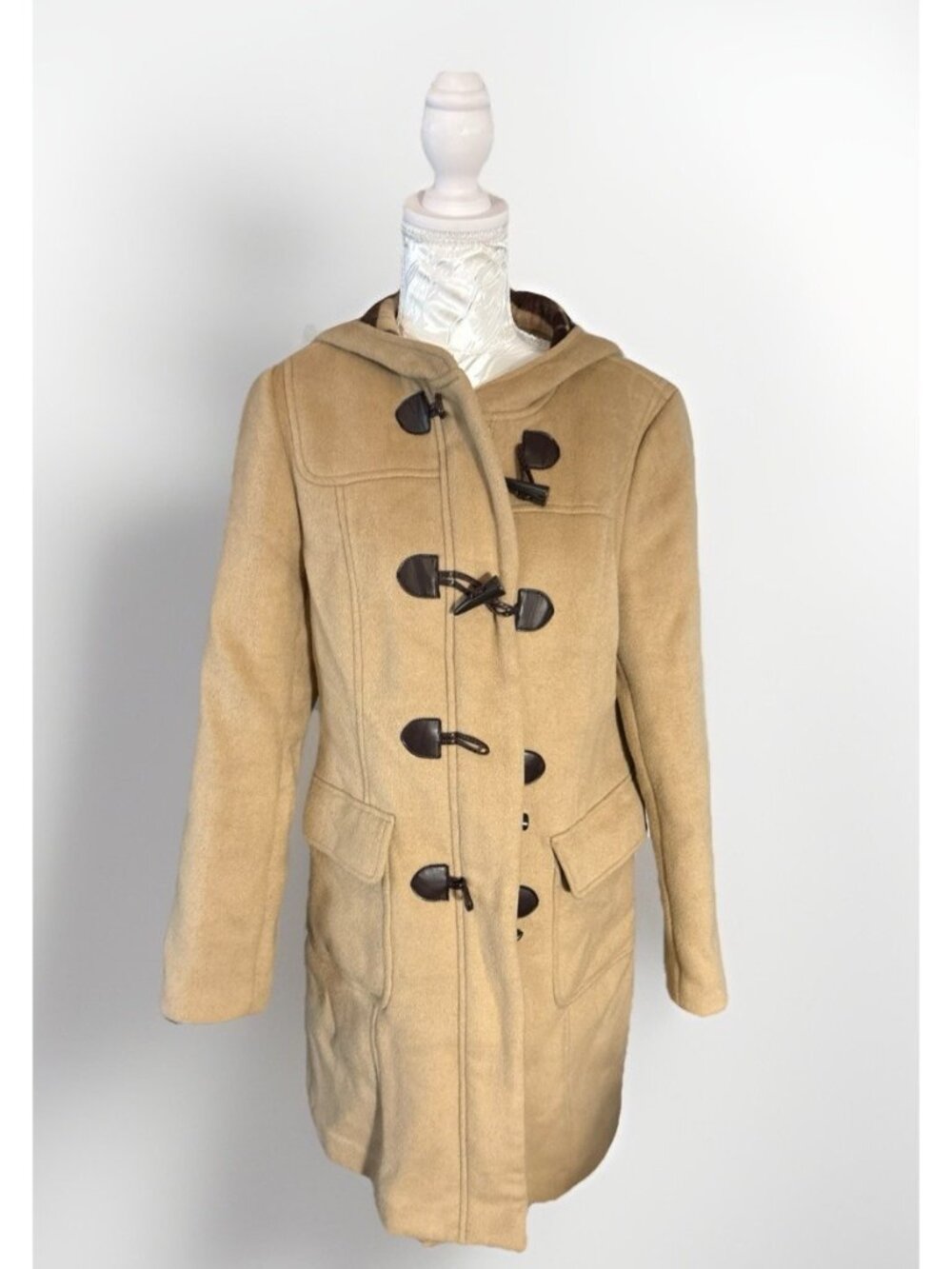 Loft Coat Womens Medium Camel Wool Blend Plaid Lining